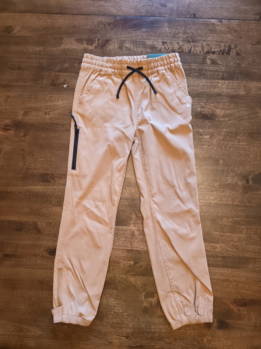 Kids Elastic Waist Tan Jogger Pants with Zip Pocket